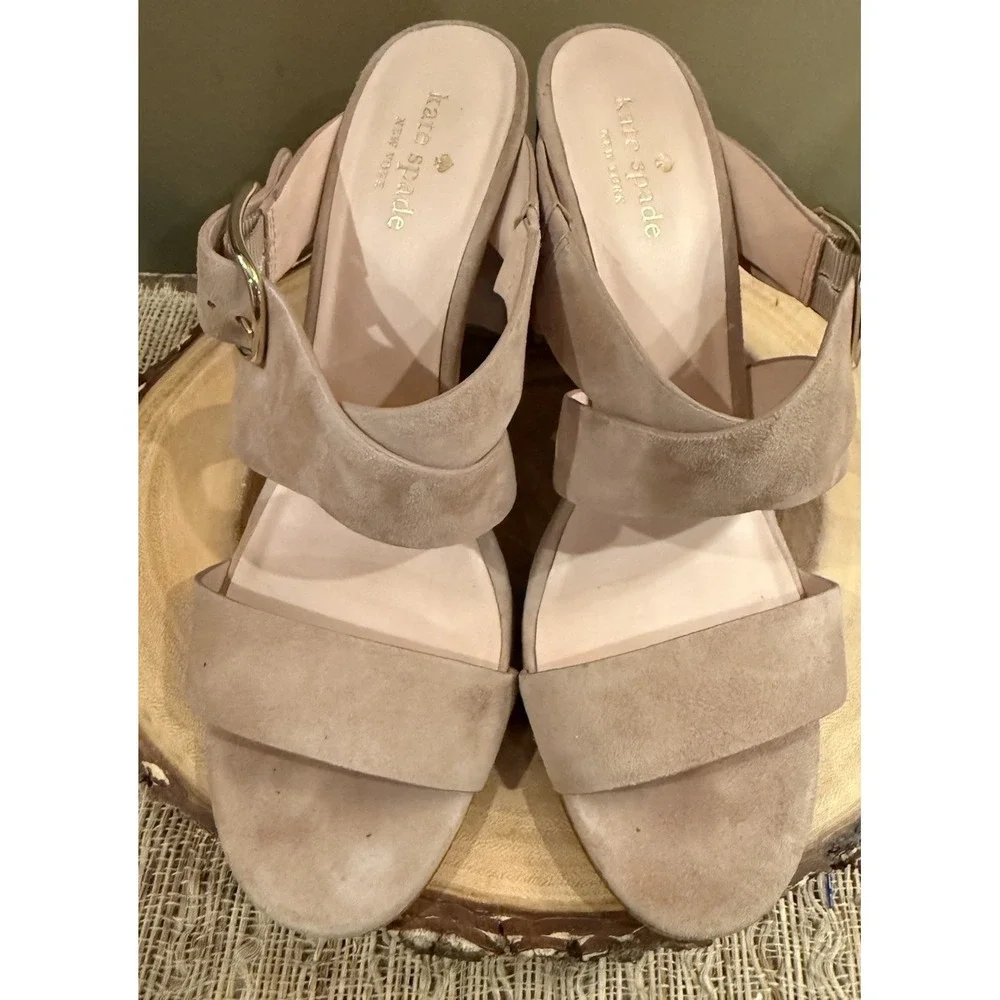 Kate Spade Orchid Suede Sandal In Fawn Blush Kid Suede Block Heels Sz 9